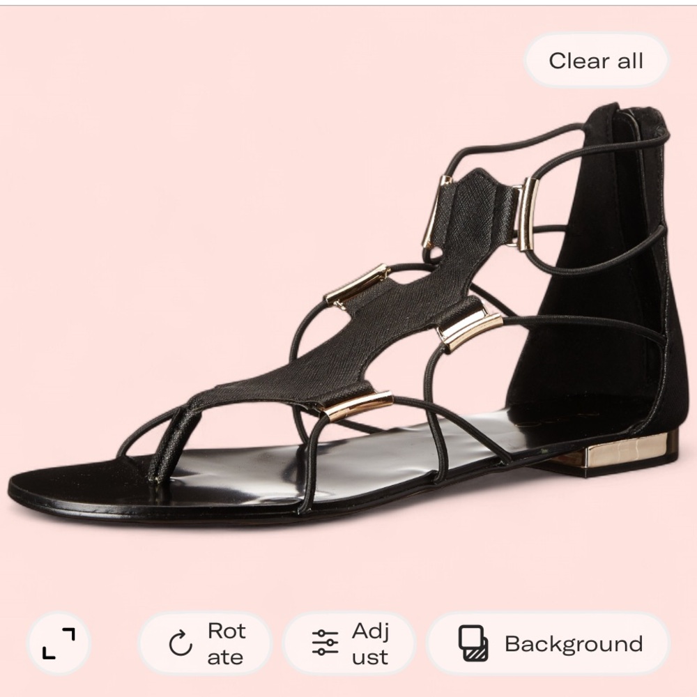 Women's Black Gladiator Flat Sandals with Gold Accents